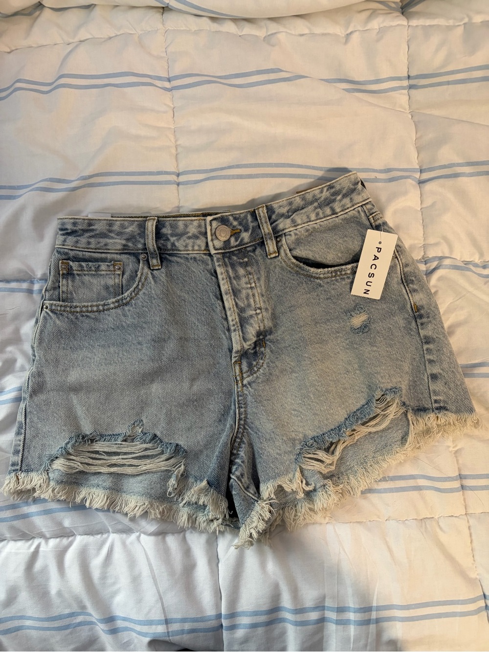PacSun Light Wash Frayed Hem Denim Shorts